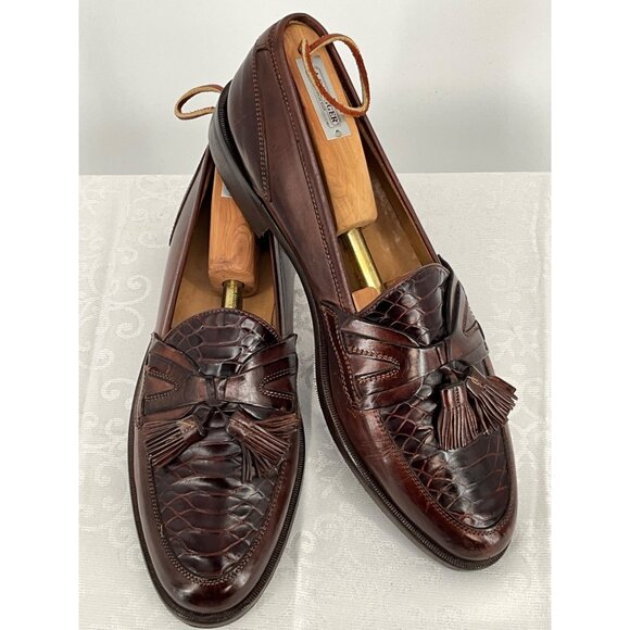 Johnston & Murphy Dark Brown Crocodile Design Tassel Loafers Men's  Size 10.5N S - Picture 1 of 8